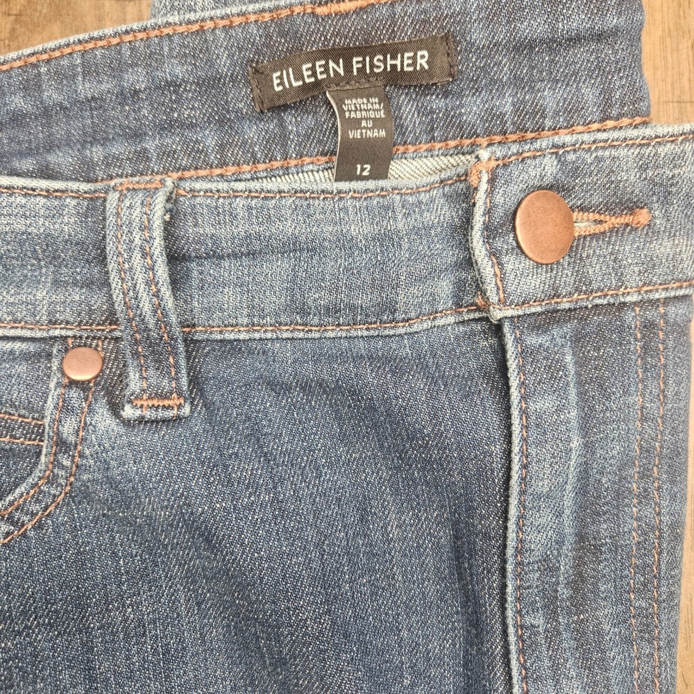 Eileen Fisher High Rise Jeans Organic Cotton Med Wash Straight Leg 12 Fall 2020 - Picture 5 of 10